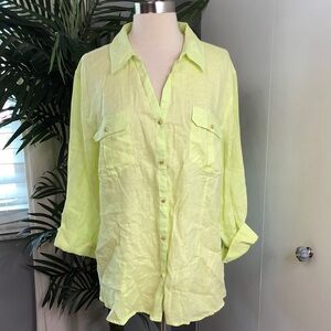 Chico's Neon Lime Button-Down Linen Shirt